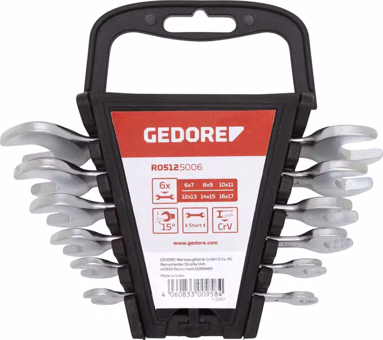 GEDORE red R05125006 Set di chiavi aperte doppie corte SW6-17 mm 6 pezzi, 3300958