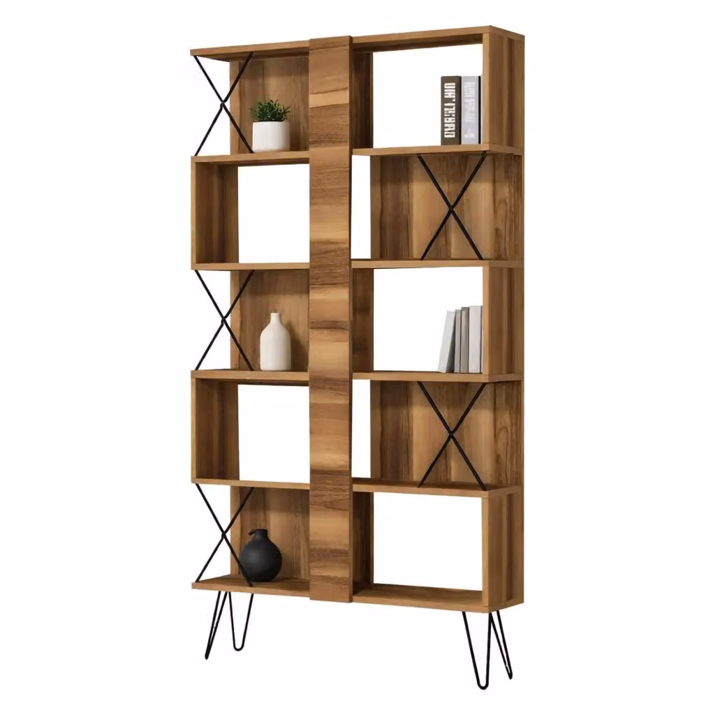 Libreria DMORA Biblioteca Campagna con 10 Ripiani, Marrone Noce, L/P/H: 90 x 22 x 167 cm – 2