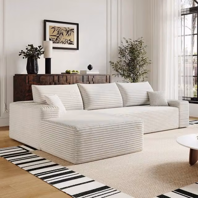 Divano angolare con chaise longue ¨C Minimal ¨C velluto bianco 270cm