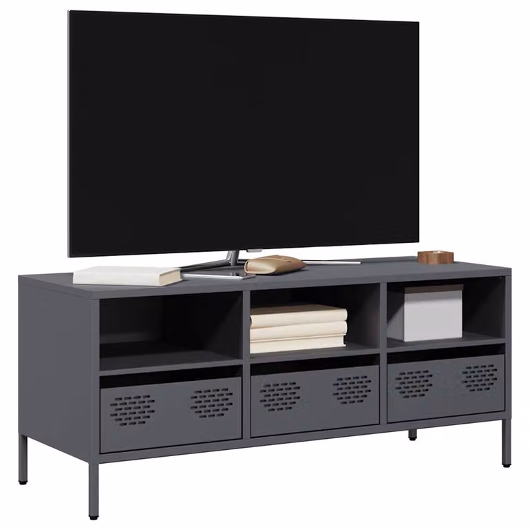 Mobile TV vidaXL in acciaio laminato a freddo, colore antracite, L: 101,5 cm, P: 39 cm, H: 43,5 cm