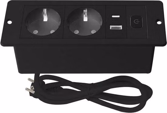 Presa multipla da ufficio - Per ricaricare dispositivi - Con USB e Type-C - Cavo da 1,8 m - Nero