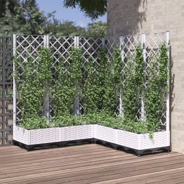 Fioriera da giardino con graticcio Design Mania, vaso da esterno in plastica bianco, L/P/H: 120 x 120 x 121,5 cm