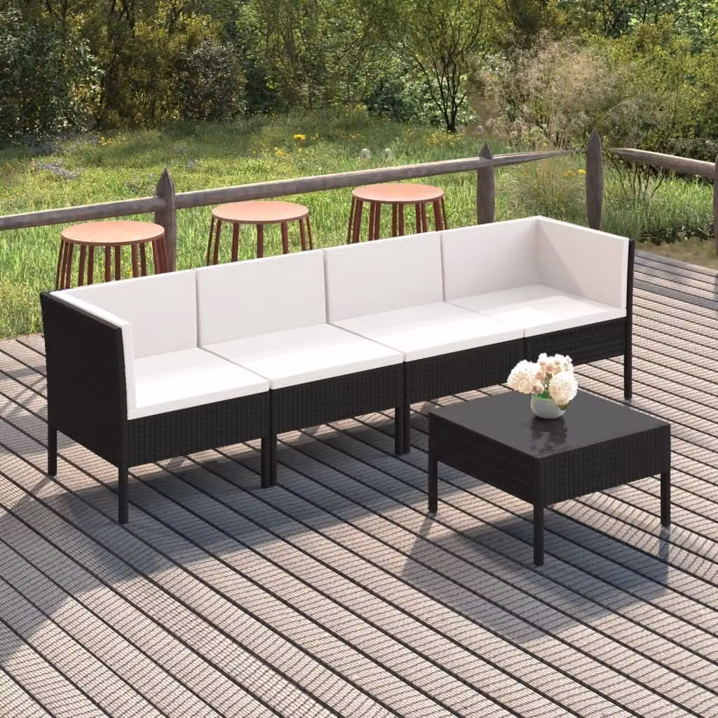 Maison Exclusive - Set da giardino da 5 pezzi con cuscini in rattan sintetico nero