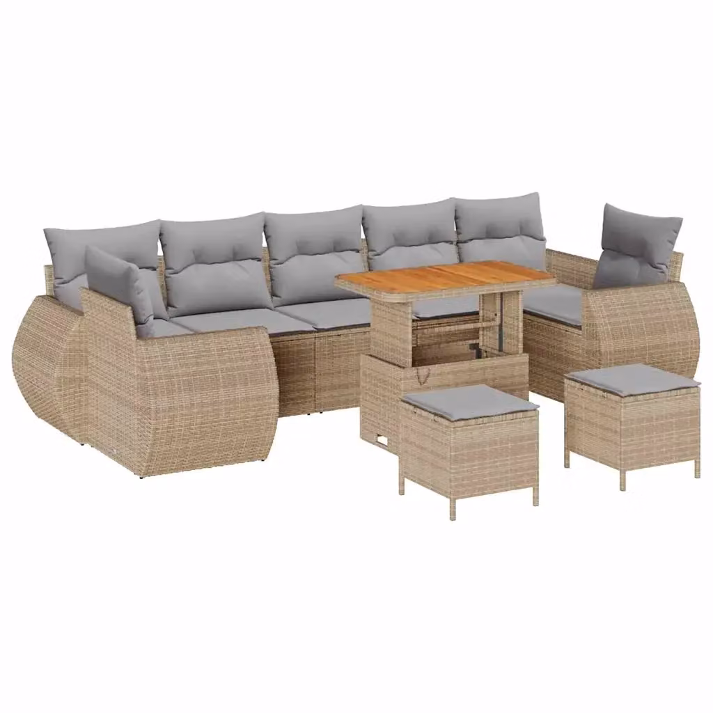 vidaXL Set Divano da Giardino a L con 10 Pezzi, Colore Beige e Grigio – 2