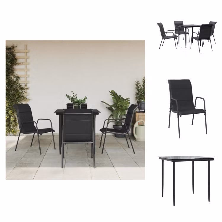 vidaXL Set da pranzo da giardino 5 pezzi in acciaio nero e textilene - Set di mobili da giardino
