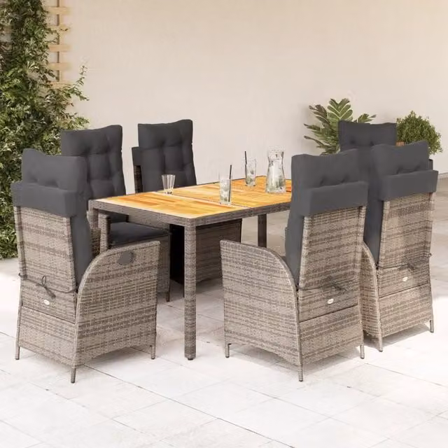 Set da Pranzo da Giardino 7 pz con Cuscini in Polyrattan Grigio 3213108