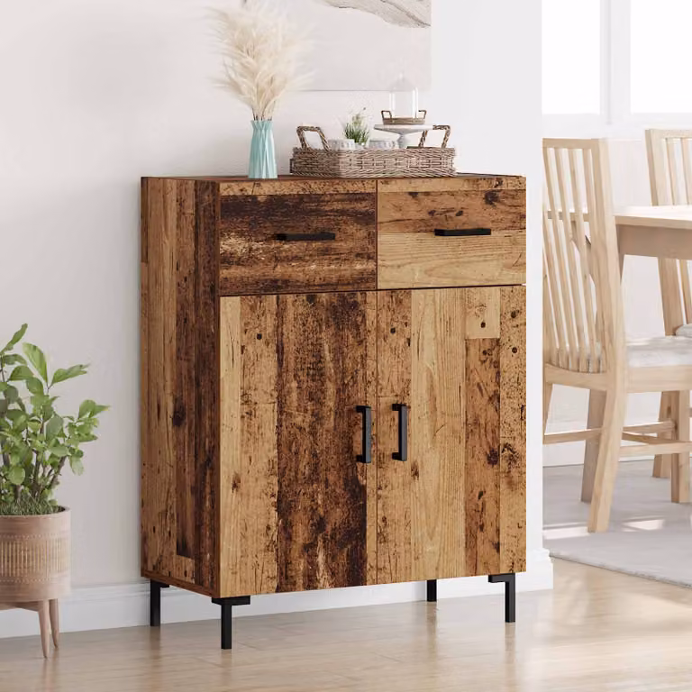Credenza moderna vidaXL in legno vecchio e metallo, colore marrone, L: 69,5 cm, P: 34 cm, H: 90 cm