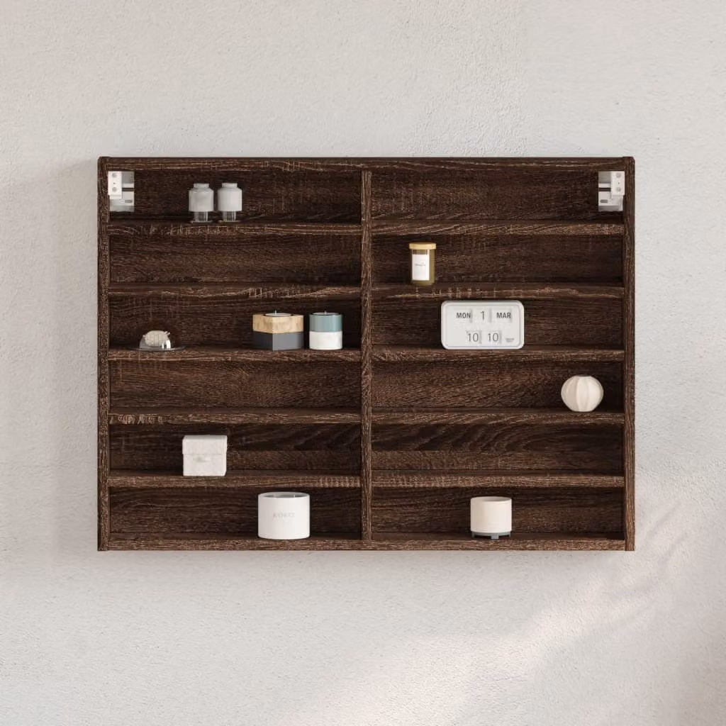 Armadietto Vetrina vidaXL in Legno Rovere Marrone con Ante in Vetro e Mensole Interne, da Appendere a Parete, L 80 x P 8,5 x H 58 cm