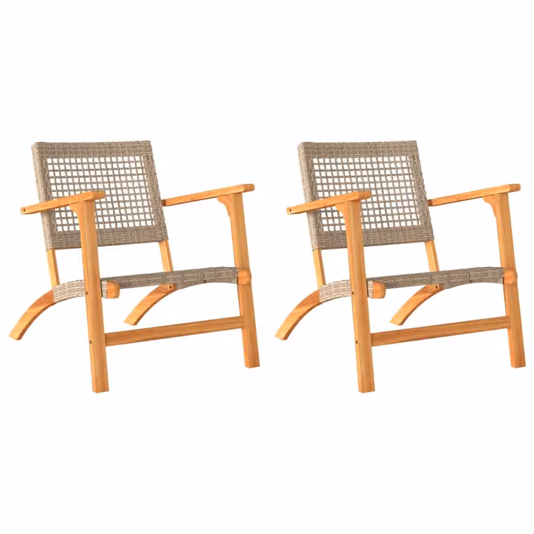 Sedie da Giardino 2pz Beige in Polyrattan e Legno di Acacia