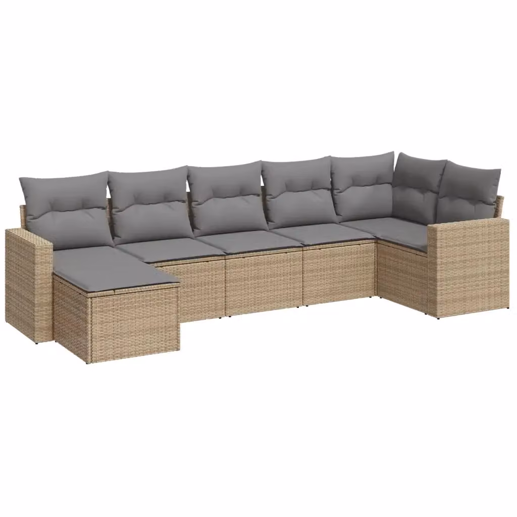 vidaXL Set Divani da Giardino a L 7 pz in Polyrattan con Cuscini Beige e Grigio – 2