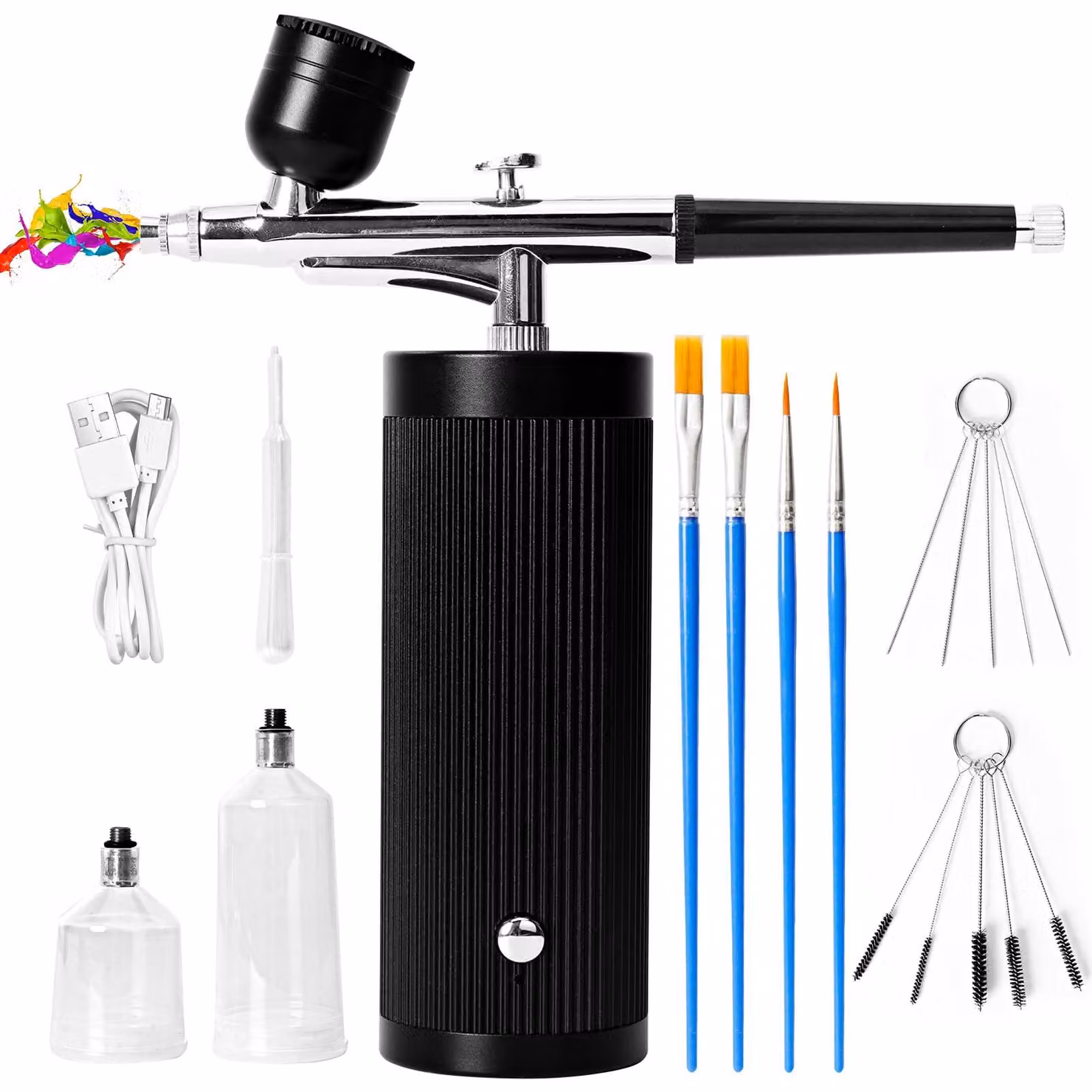Kit per aerografo con compressore, aerografo portatile, aerografo wireless multifunzione, completo di set di spazzole per la pulizia, ideale per la decorazione di torte e altro