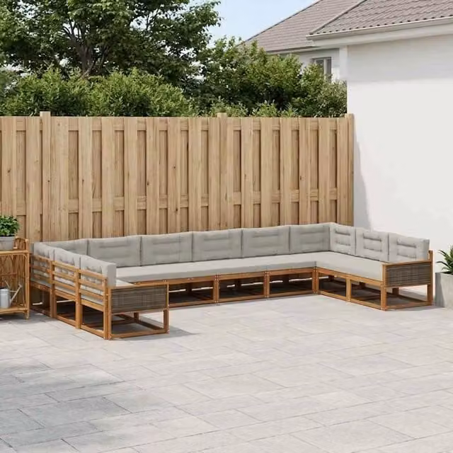 Set di divani da esterno a forma di U vidaXL in legno di acacia con cuscini beige e grigi