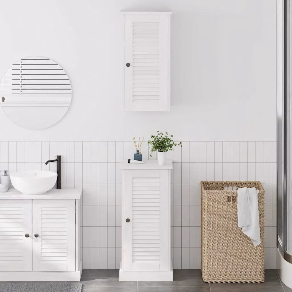 Set di mobili per il bagno vidaXL VIGO composto da mobile lavabo e pensile a muro in legno di pino, colore bianco, stile rustico