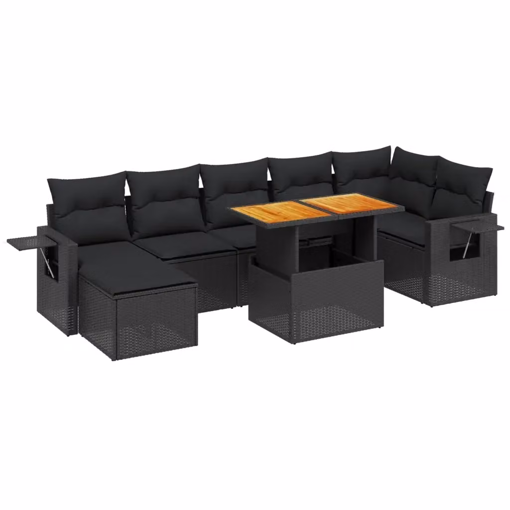 vidaXL Set Divani da Giardino in Polyrattan Nero con Cuscini e Tavolino da Esterno 8 pz – 2