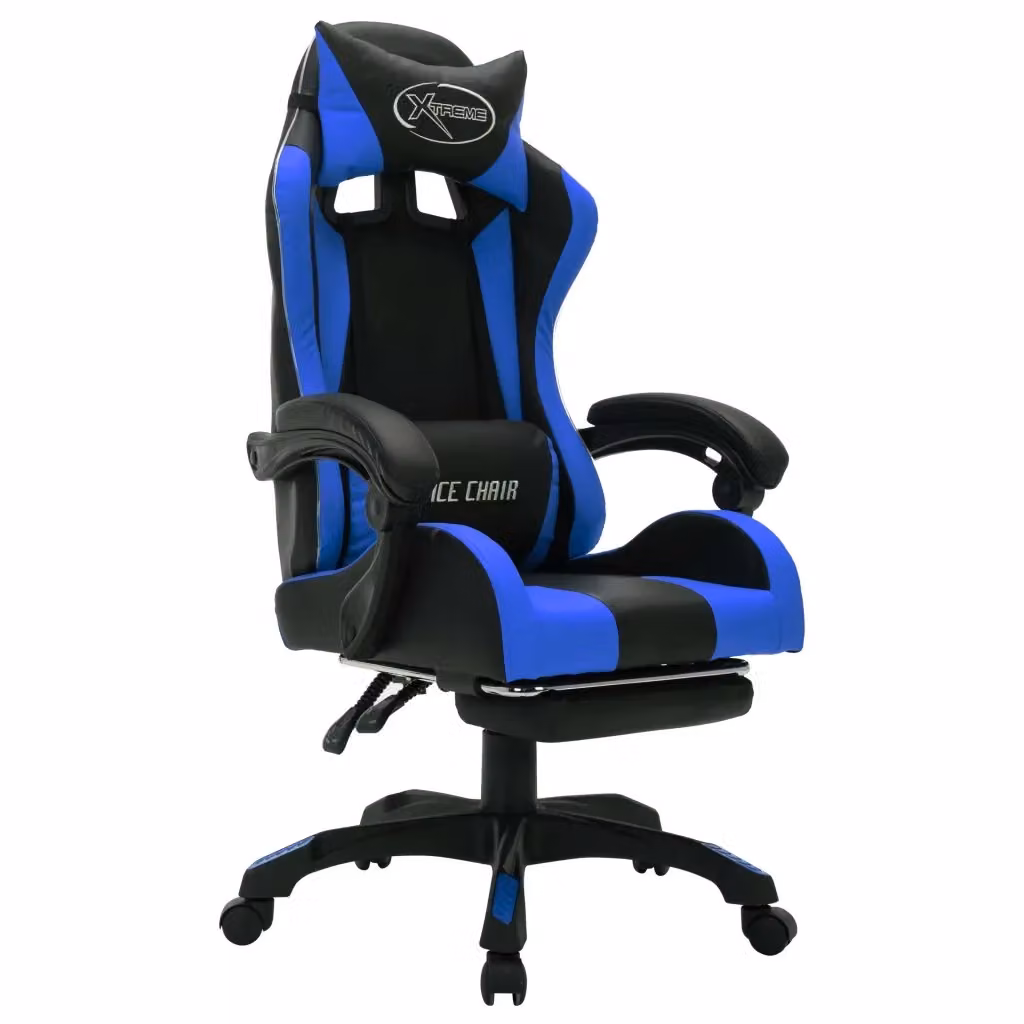 Sedia da Gaming vidaXL con Luci LED RGB, Blu e Nera in Similpelle, con Poggiatesta e Ruote – 2