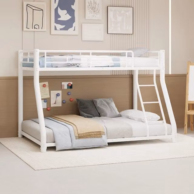 Letto a castello in metallo portata elevata, letto superiore 90 x 140 cm e inferiore 140 x 190 cm, salvaspazio con scaletta e spondine