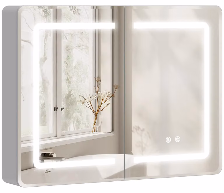 Armadietto a specchio da bagno HOMCOM con illuminazione a LED e specchi su entrambi i lati, color argento
