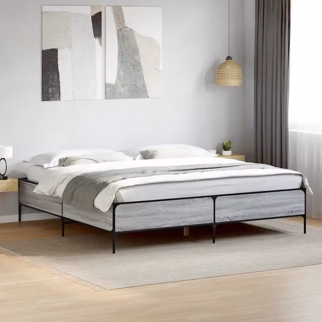 Letto con Giroletto Sonoma Grigio vidaXL in Legno e Metallo L: 200 cm x P: 200 cm x H: 203 cm – 1