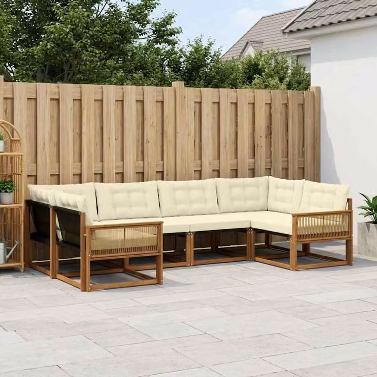 Set di divani da esterno vidaXL 6 pz in legno di acacia con cuscini, colore naturale e beige