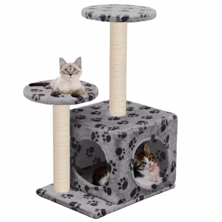 vidaXL Albero per Gatti e Tiragraffi in Sisal con Stampa Animal Print, Grigio, H: 60 cm