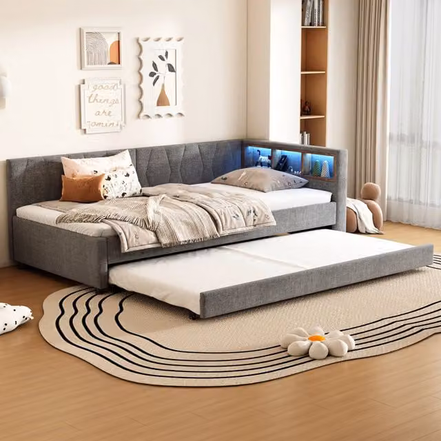 Letto giorno funzione estrazione lino grigio 90x200 cm