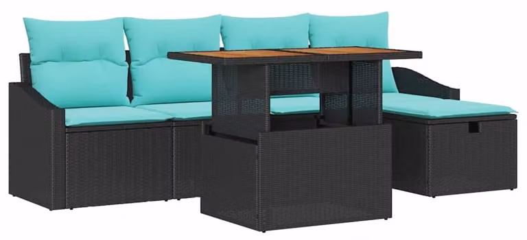 Set Divano da Giardino con cuscino 6 pcs Nero polyrattan