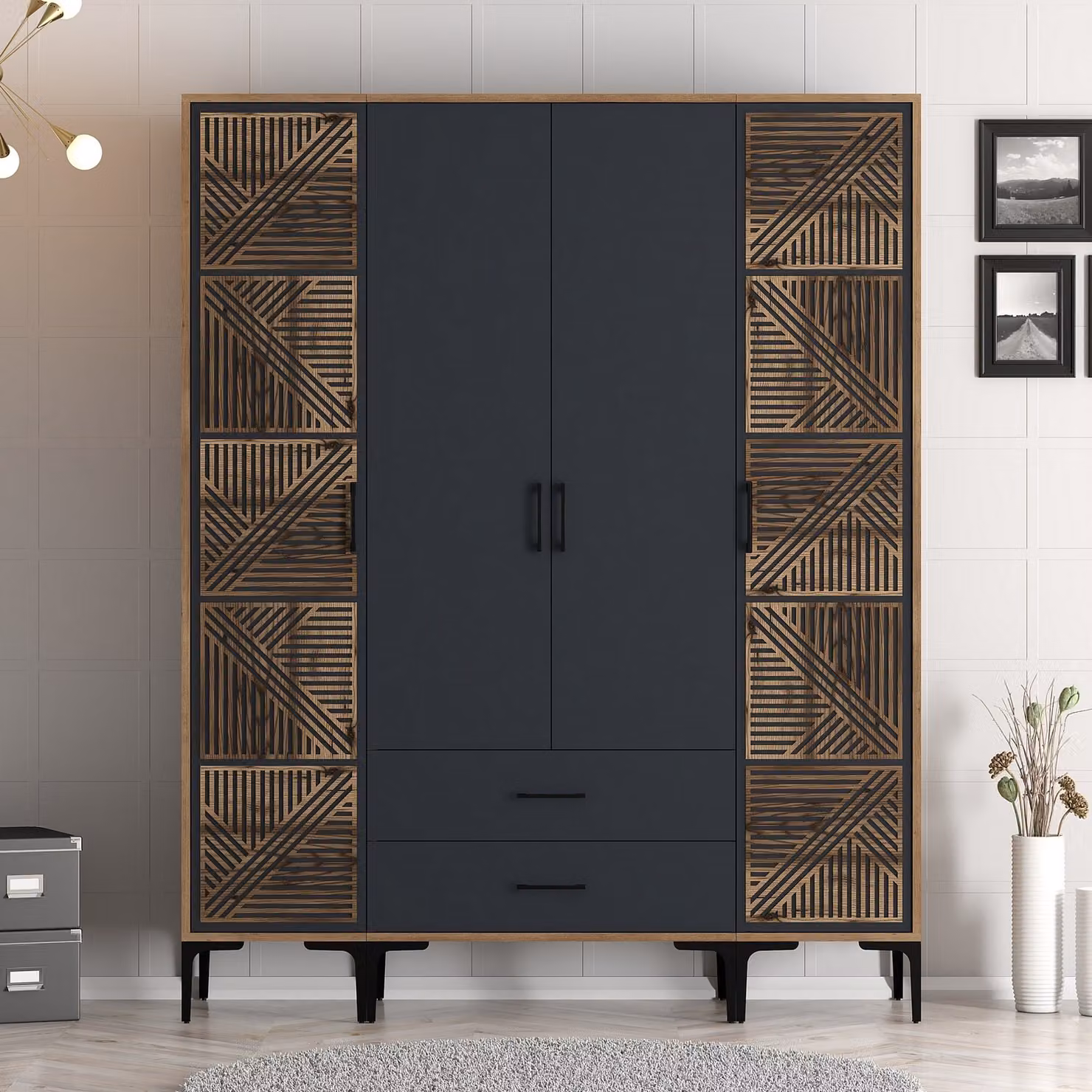 Skye Decor, Kumsal PTP - Noce, Antracite, Armadio, Noce, 100% PANNELLI DI PARTICELLE RIVESTITI IN MELAMMINA, 160 x 201,4 x 47,5 cm