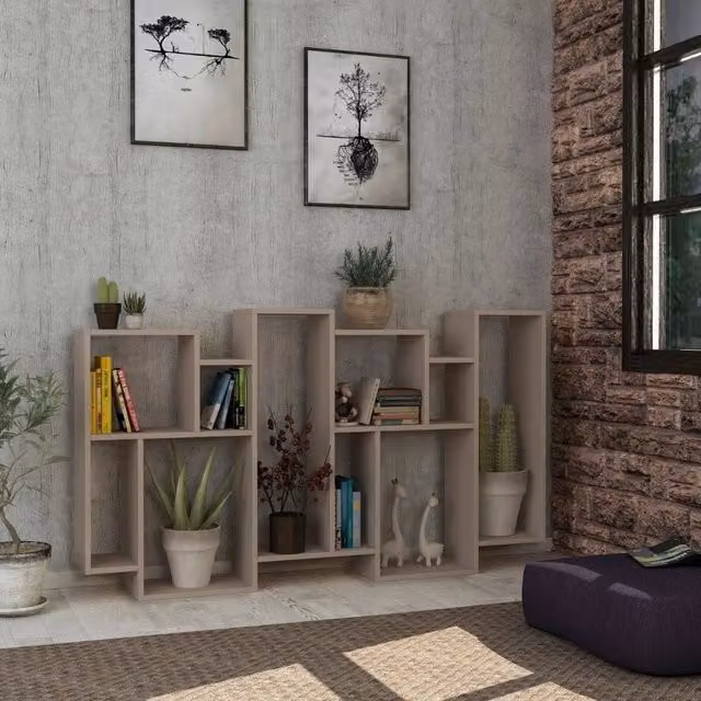 Libreria bifacciale moderna Karmato beige L: 96 cm, P: 25,5 cm, H: 168,5 cm