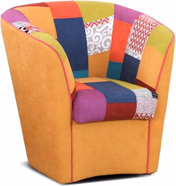 Poltrona Patchwork Redokasa modello Azzurra con struttura in legno e tessuto antimacchia multicolore giallo e astratto – 1