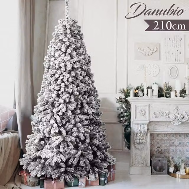 Albero di Natale Innevato Danubio Bakaji, Verde e Bianco, Altezza: 210 cm