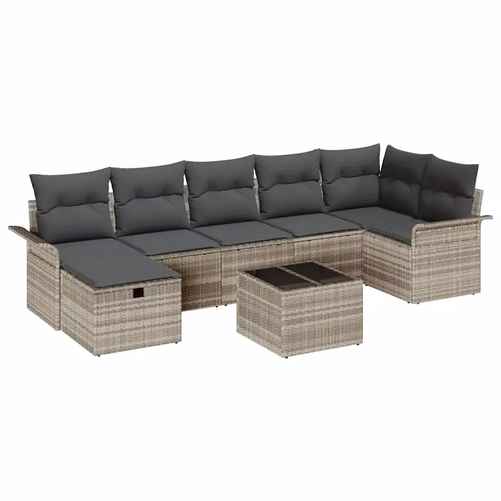 Set Divano da Giardino vidaXL 8 Pezzi in Poly Rattan con Cuscini e Tavolino da Esterno a Forma di L Grigio – 2