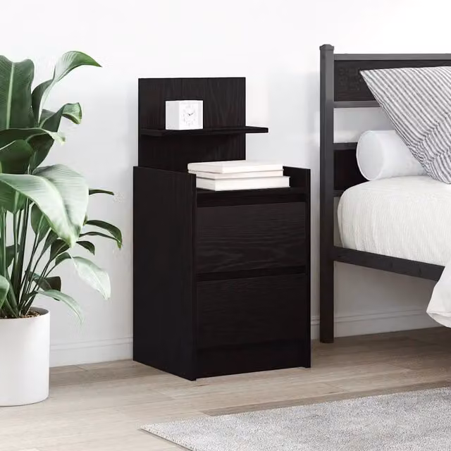 Comodini con 2 Cassetti 2 pz-Set di 2 Tavolino da notte Rovere Nero 38x34x80 cm