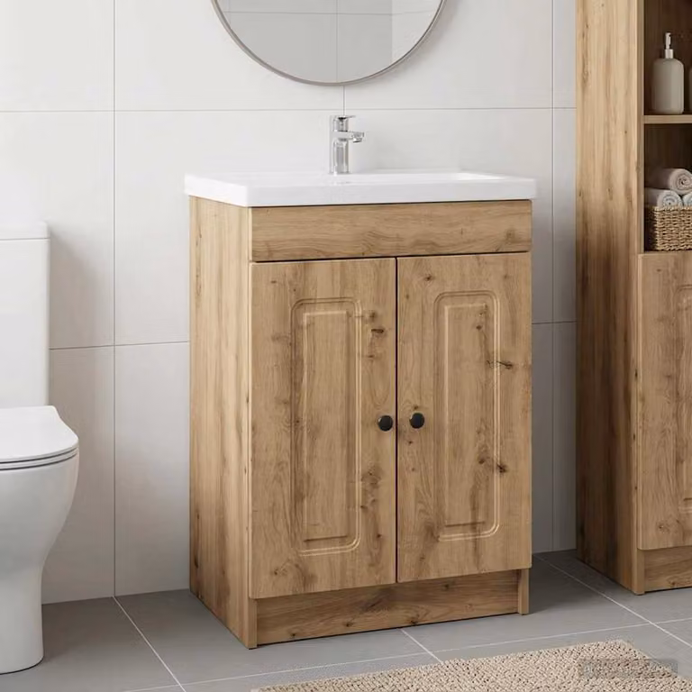 Mobiletto da bagno sotto il lavello vidaXL in legno Rovere, Marrone, L: 81,0 cm, P: 37,5 cm, H: 56,0 cm