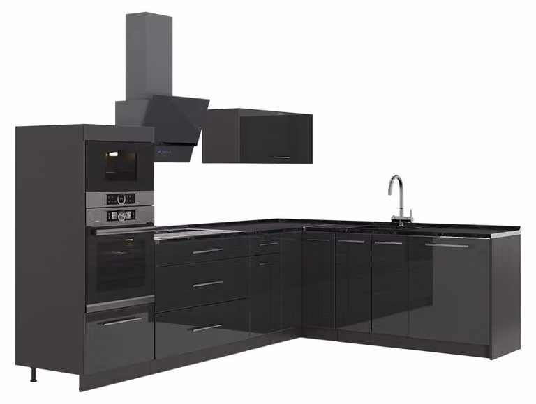 Cucina angolare completa Vicco Fame-Line Antracite lucido/Antracite 287 x 207 cm, PL Antracite, Model 63459