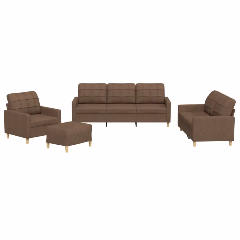 Set di Divani 4 pz con Cuscini Marrone in Tessuto