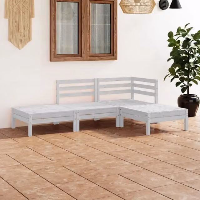 Set di Divani da Giardino a L vidaXL in Legno di Pino Bianco con Cuscini inclusi