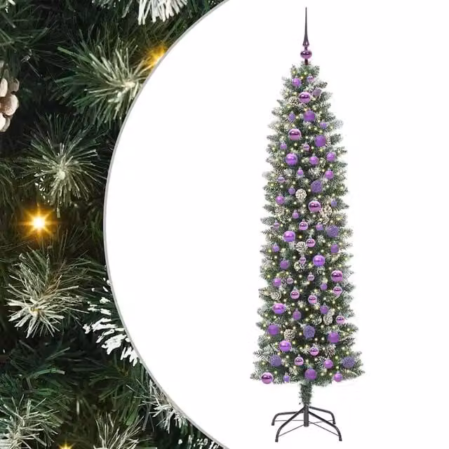Albero di Natale Artificiale-Albero Natalizio Sottile Verde e Bianco 180 cm 432458