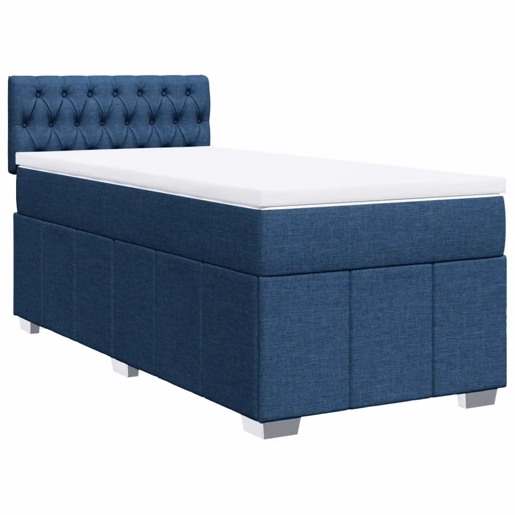 Letto Ibrido vidaXL con Giroletto a Molle e Materasso in Tessuto Blu e Bianco L/P: 100 x 200 cm – 2