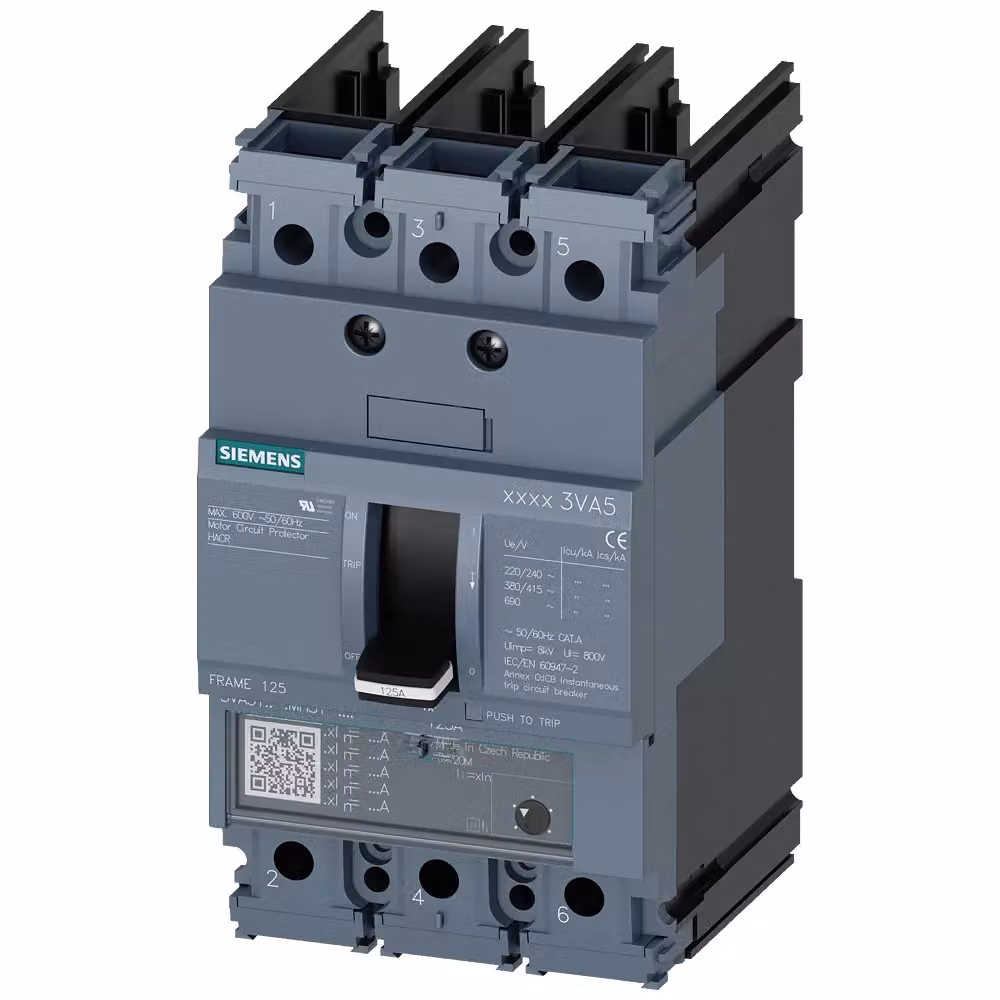 Interruttore di potenza Siemens 3VA5 UL, telaio 125, a 3 poli, protezione contro le sovracorrenti TM120M, AM, In=10 A 3VA51911MH310AA0