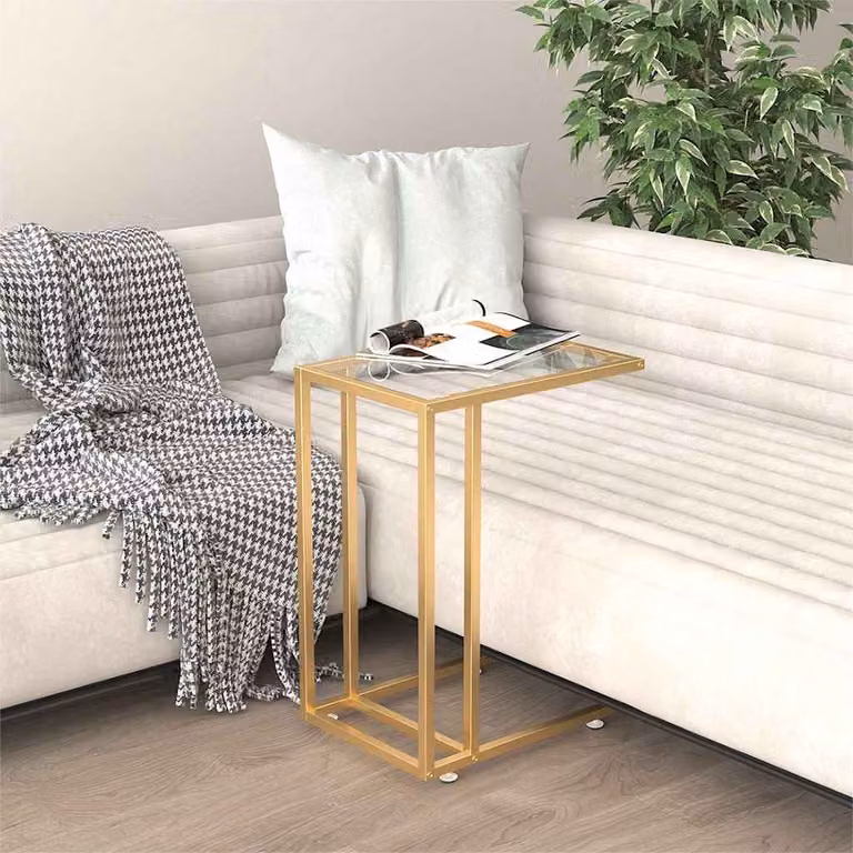 vidaXL Tavolino per Computer Moderno in Vetro Trasparente e Metallo Oro L: 50 cm, P: 35 cm, H: 65 cm
