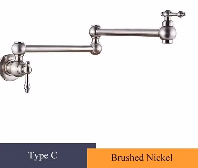 Miscelatore per cucina - Montaggio a parete. Rubinetto per lavello - Rubinetto solo freddo - Ottone - Bocchetta girevole a 360° e orientabile - Due manopole - Finitura in nichel spazzolato