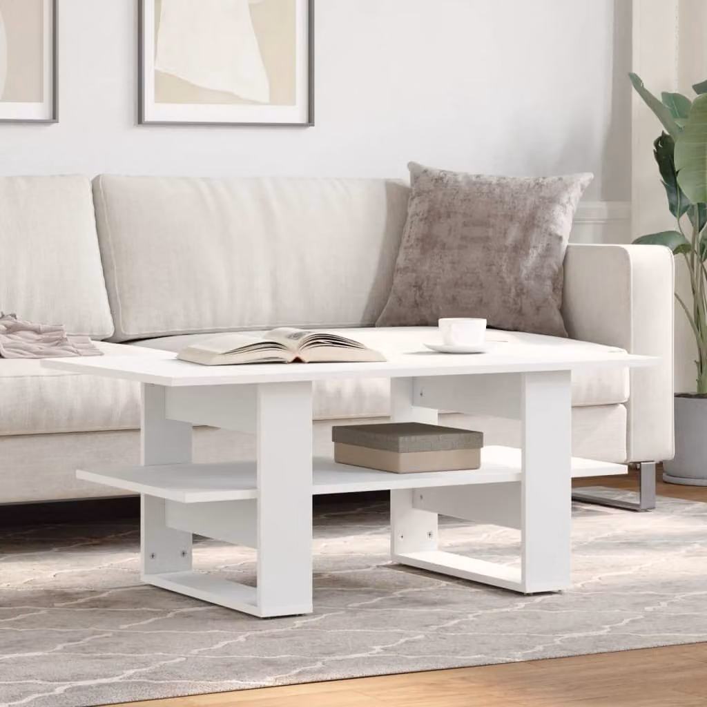 vidaXL Tavolino da Salotto Moderno Bianco in Legno e MDF L: 102 cm, P: 55 cm, H: 42 cm