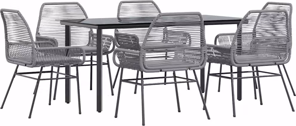 Set da Pranzo da Giardino 7 pz con Cuscini Polyrattan Vetro