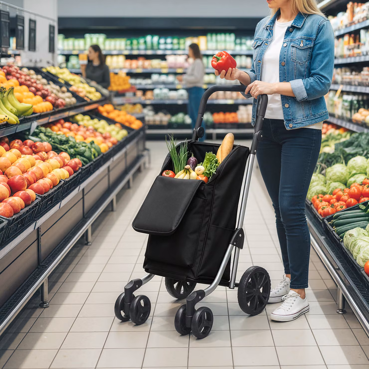 Carrello della spesa pieghevole HOMCOM con vano refrigerato da 46 L, nero – 2