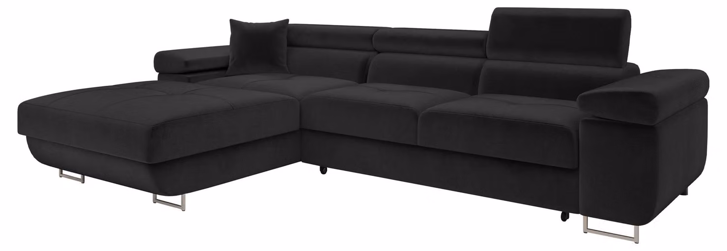 MIRJAN24 Divano ad angolo Torezio Mini, elegante divano ad angolo con contenitore e funzione letto, poggiatesta regolabili, 280x170x70-90 cm (colore: Polo 897, lato: sinistro)