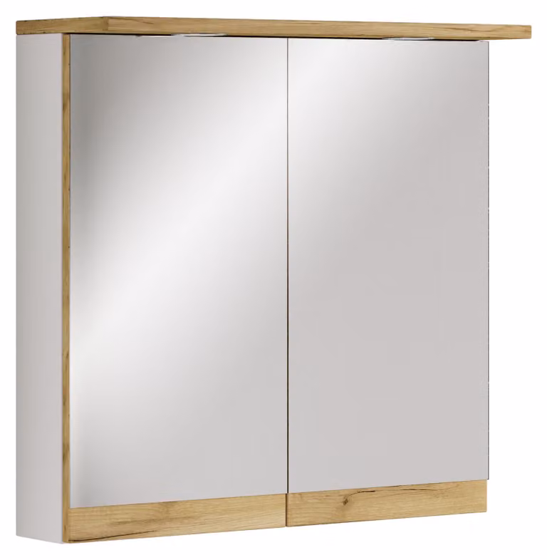 Mobiletto da bagno con specchio, illuminazione e presa elettrica – Mobiletto da bagno con specchio, 2 ante e 2 scomparti – Mobiletto da bagno a parete – H. 59 x L. 60 x P. 23 cm, Cosila