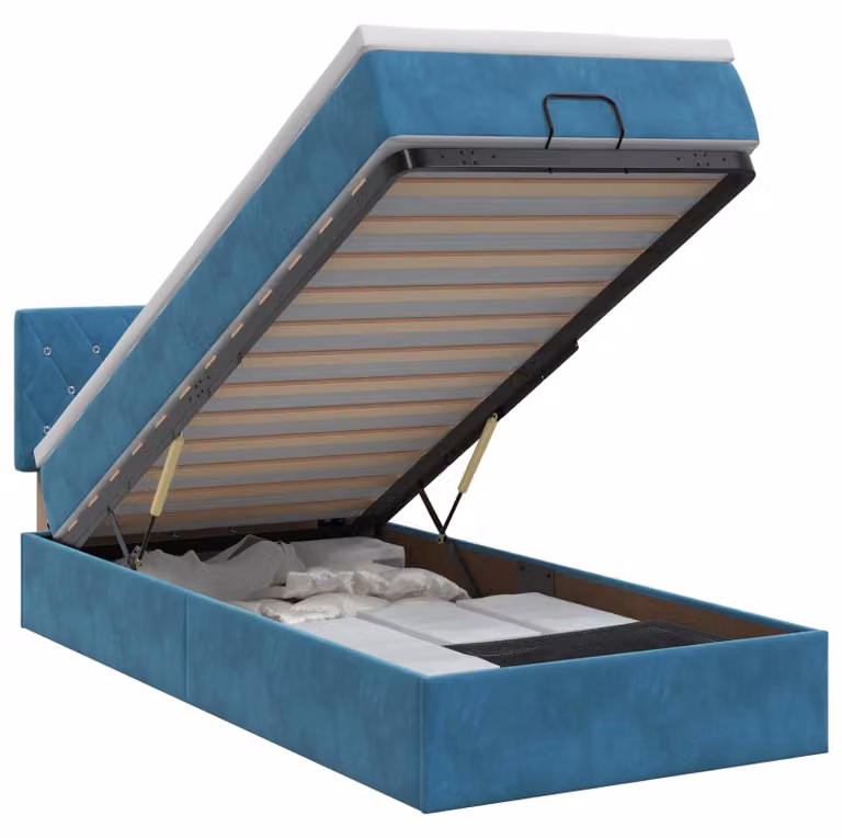 Pouf ottomano con materasso, colore blu scuro, dimensioni 90 x 200 cm, rivestito in velluto