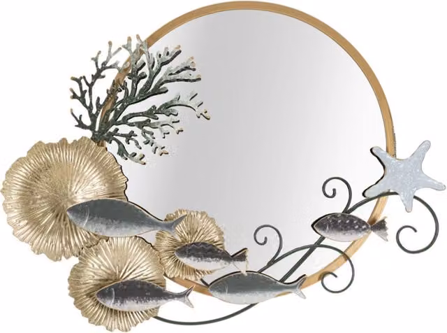 Specchio da parete Fish Vikasa Home con decoro a pesce in metallo multicolor, L: 56,0 cm, H: 65,4 cm, P: 1,0 cm