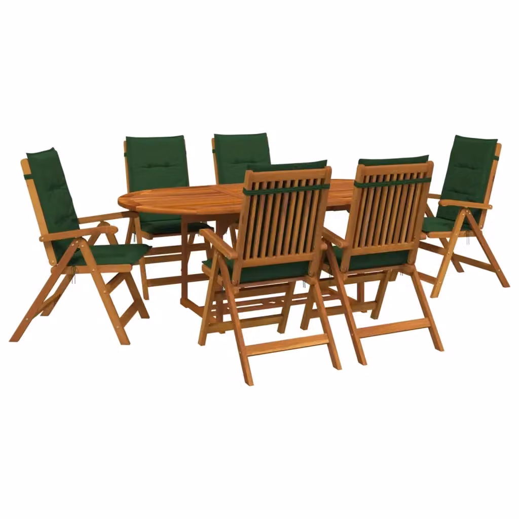 Set da pranzo da giardino vidaXL in legno di acacia oliato, 7 pezzi, colore marrone e verde, L/P/H: 200 x 75 x 75 cm – 2
