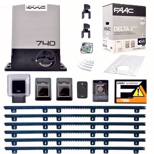 Kit automazione per cancello scorrevole FAAC DELTA 2 KIT 740 da 500 kg con 6m di cremagliera colore grigio